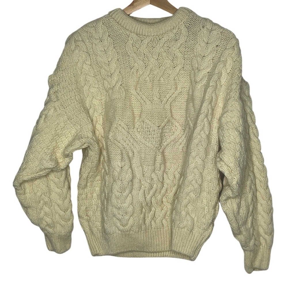 Aran Crafts Cable Knit Wool Sweater Small Ireland Fisherman Cream Pullover